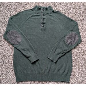 Lachlan Sweater Mens Medium 1/4 Buttons‎ Pullover Elbow Pads British Green